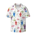 thumbnail image 2 of Lsque Pikmin print Men's Cuban Collar Short Sleeve Shirt Summer Beachwear Casual Button Down Fashionable Vacation Leisure Shirt-Large, 2 of 7