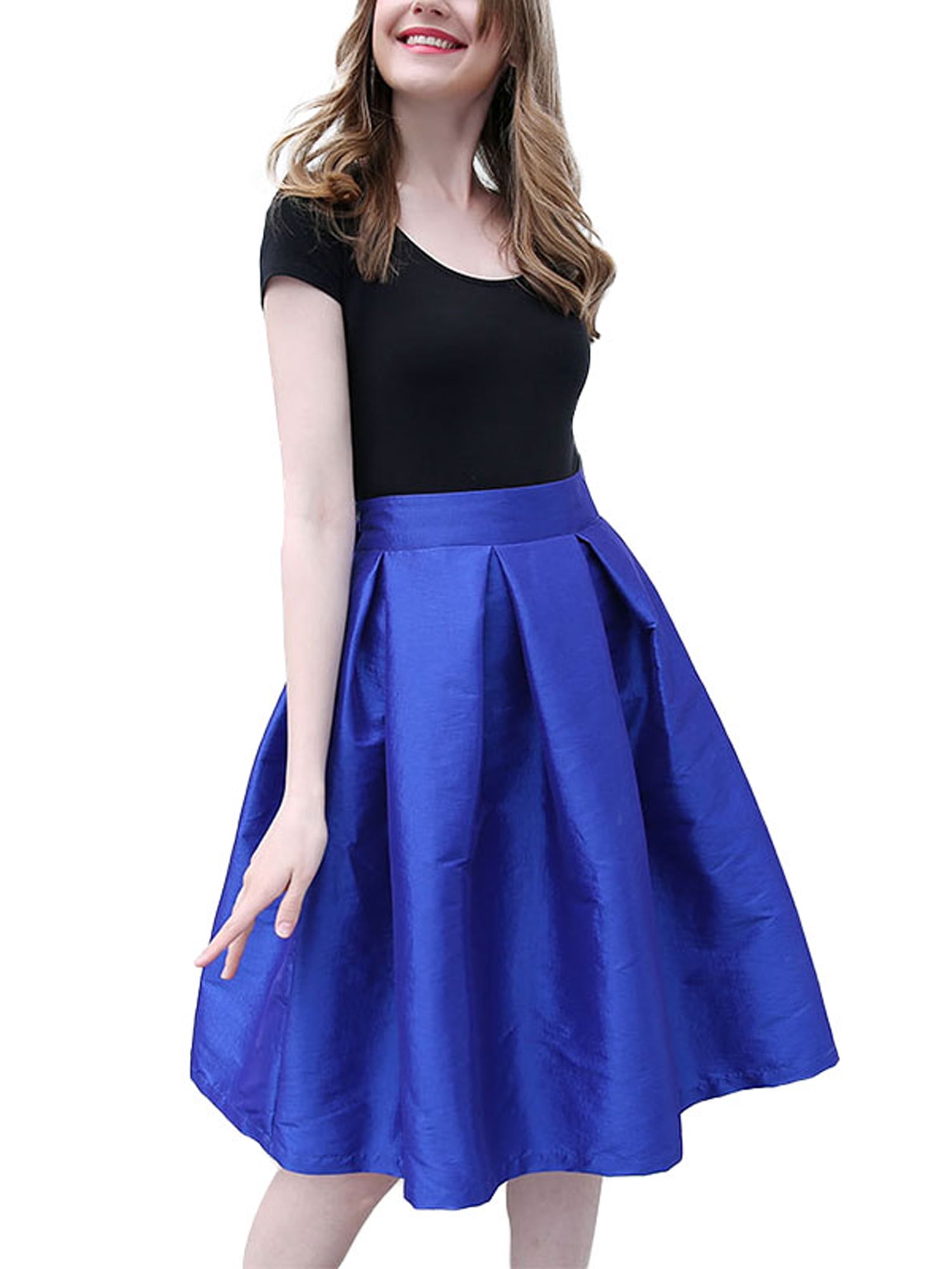 Calsunbaby Midi Bubble Skirt with Pockets ALine Skirt for Women High