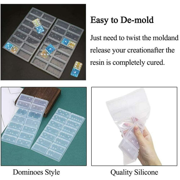 Domino Mold for Epoxy Domino Mold for Resin Candy Molds Clay Mold Dominoes  Molds 28 Cavities Silicone Mold for Pendant Epoxy Molds Cake Jewelry Making  Tool (Blue,125 Gram)