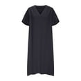thumbnail image 4 of SMihono Women's Short Sleeve T Shirt Dresses Summer V Neck Ruched Midi Dress Casual Beach Vacation Sundresses with Pockets Black XXL, 4 of 7