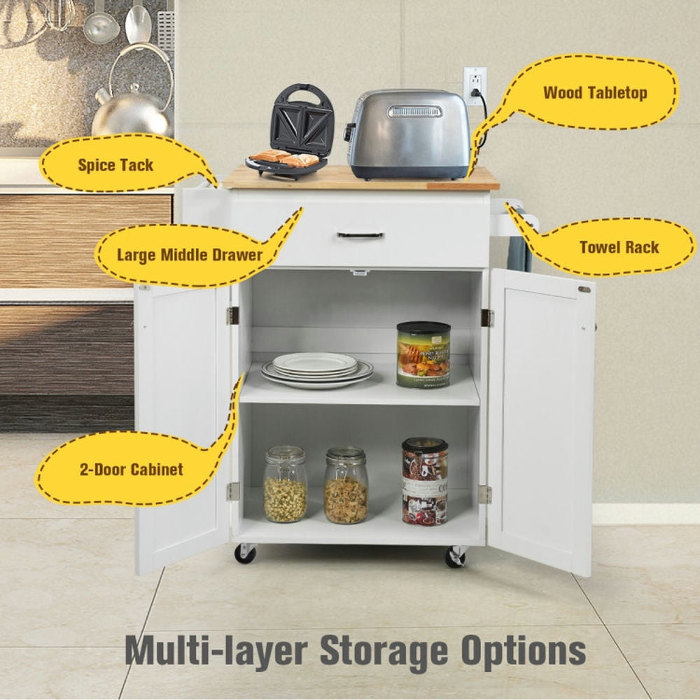 Finihen Rolling Storage Cabinet Cart, Kitchen Island Cart, Utility Rolling Storage Cabinet Kitchen Island Cart with Spice Rack, for Kitchen, Dining Room, White Finihen Rolling Storage Cabinet Cart, Kitchen Island Cart, Utility Rolling Storage Cabinet Kitchen Island Cart with Spice Rack, for Kitchen, Dining Room, White