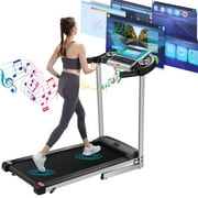 Tikmboex 3.25HP Folding Treadmill with 10" HD TV Movie Touchscreen, Incline Running Machine Easy to Install for Family Office Use, Silver