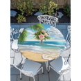 thumbnail image 6 of Summer Beach Round Fitted Tablecloth with Elastic Edge, Waterproof Table Cloth Table Cover for 55"-60" Tables, Coastal Ocean Tropical Palm Trees Tablecloths for Dining Picnic Indoor Outdoor, 6 of 9