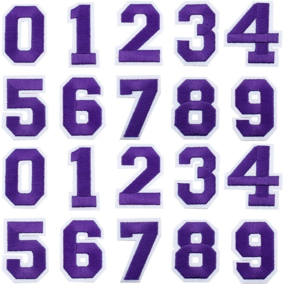 4 Set Iron On Numbers Patches Sew On Applique Patches 0-9 Applique Embroidered Patch for Backpacks Clothing Shoe Shirt Hat Purple Purple DIY