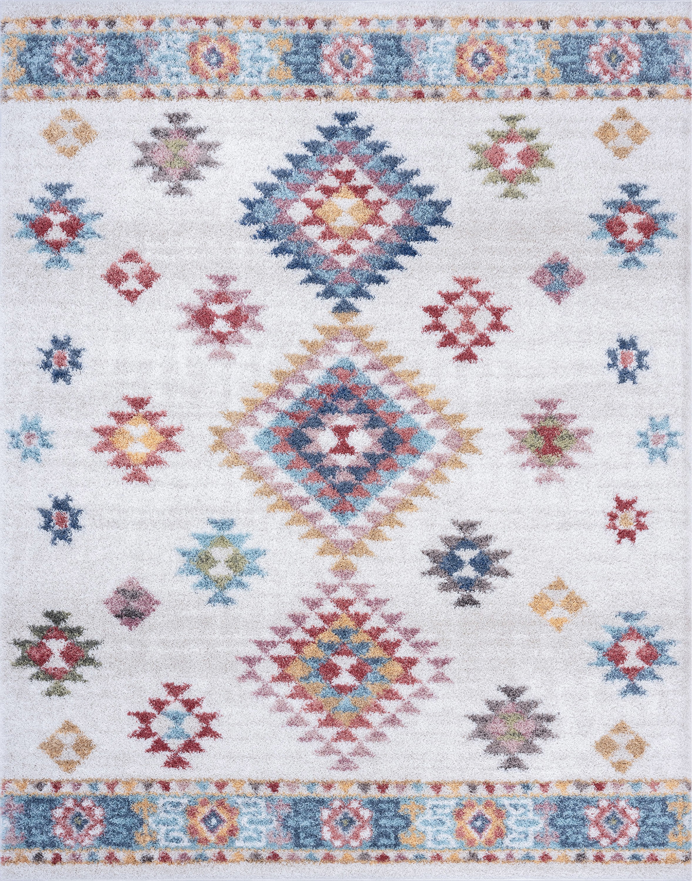 Shag 5x8 Area Rug Thick (5'3'' x 7'3'') Geometric Multi-Color Living Room Easy to Clean