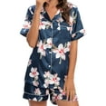 thumbnail image 5 of Unique Bargains Womens Floral Button Down Shirt Shorts Satin 2pcs Pajama Sleepwear Sets, 5 of 5