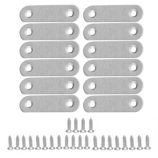 12pcs Stainless Steel Straight Repair Joining Mending Flat Plate Bracket Support Furniture Fittings Cabinet Joint Fasteners