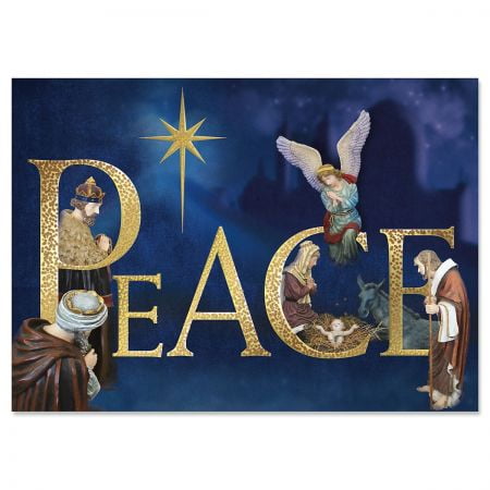 Peace Nativity Deluxe Foil Religious Christmas Cards - Holiday Greeting