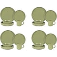 thumbnail image 3 of HomeVss, Nordic Shape Rising Rim Stoneware 20pc Dinnerware Set, Matte Green with Speckle Finished Effect, 3 of 8