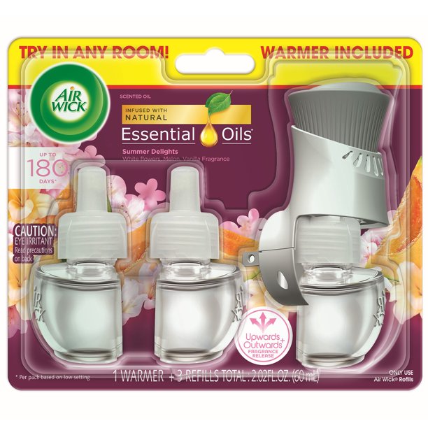 Air Wick Plug in Starter Kit, Warmer + 3 Refills, Summer Delights