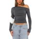 thumbnail image 1 of Tops cortos de color para mujer, camisetas lisas de manga larga con hombros oblicuos, camisetas ajustadas para primavera y otoño, ropa de calle TRKIYQC moda, 1 of 5