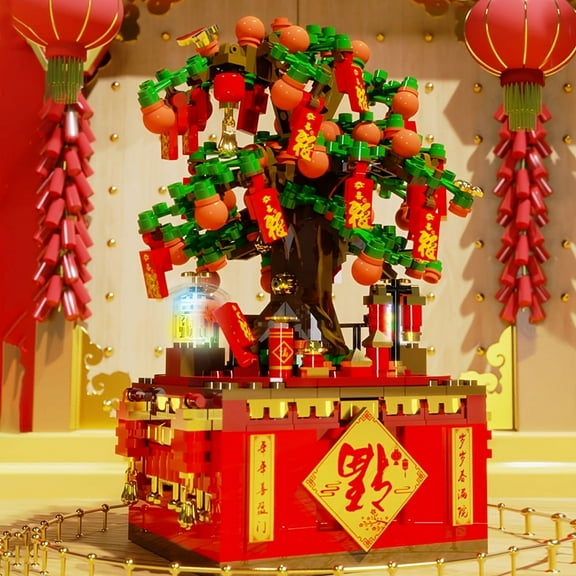 DIY Building Block Set Toy - Bonsai Orange (Fortune) Tree Light Music Box Building Set for Adults and Kids, Aged 6 , Christmas New Year's Gift