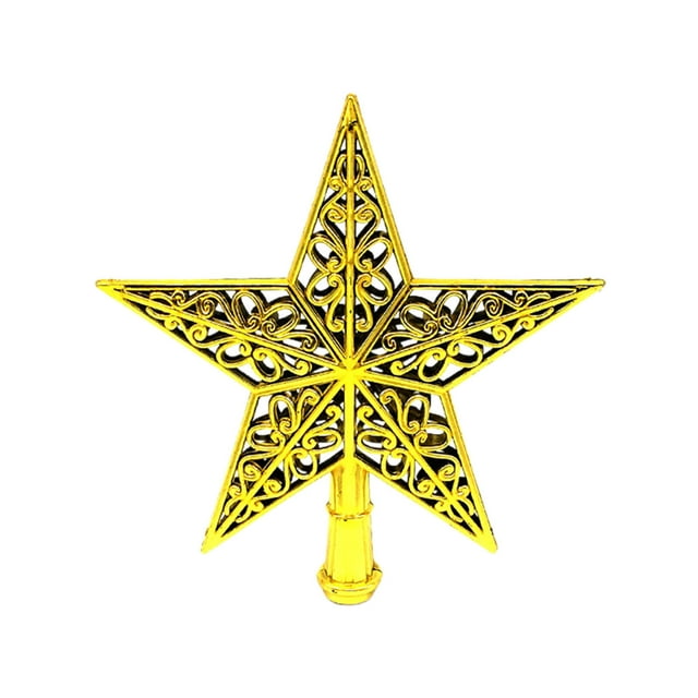 Gold 3D Hollow Christmas Tree Topper Star 15Cm Five-Point Decoration For Holiday Home Decor