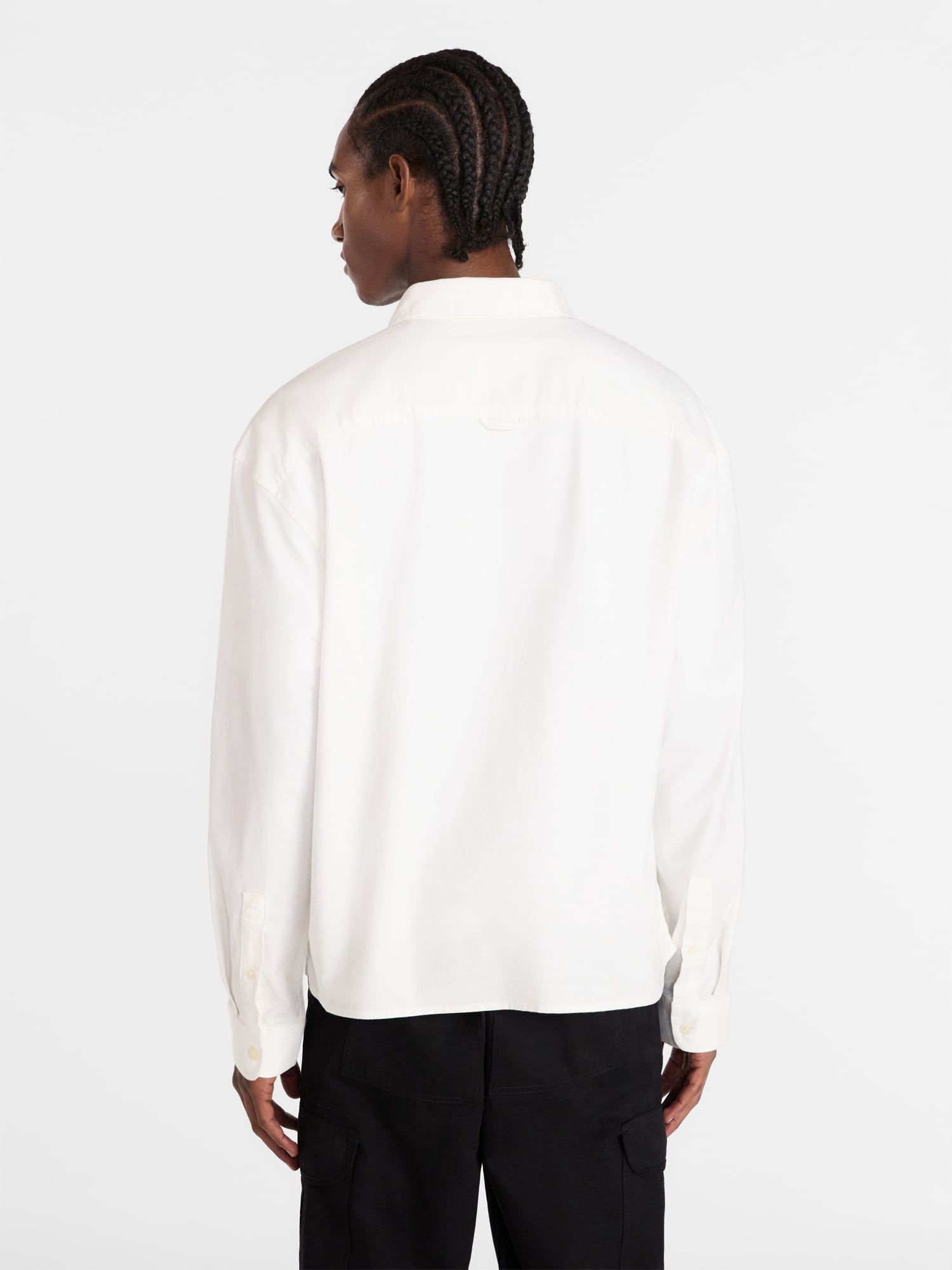 No Boundaries Boxy Cropped Fit Oxford Shirt with Long Sleeves, Men's XS-5XB