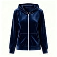 thumbnail image 4 of IUYRTFE Women Velour Zip Up Hooded Jacket Long Sleeve Casual Winter Coat with Pockets, 4 of 5