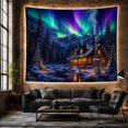 thumbnail image 6 of Aurora Borealis Over a Log Cabin in a Snowy Forest Peaceful Fantasy for Home Decor Enthusiasts Aurora Borealis Art Holiday Gift Tapestry Wall Hanging for Bedroom and Living Room, 6 of 7