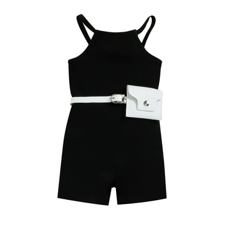 

Family Easter Outfits Kids Girl s School Style Jumpsuits Sleeveless Ribbed Tassel Romper Jumpsuit Waist Bag Set Outfits Girls Clothes