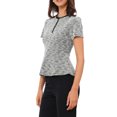 thumbnail image 4 of INSPIRAR CHIC Top de Tweed para Mujeres, Blusas de Oficina con Cuello Redondo de Cuadros, Manga Corta, Peplum, S Negro, 4 of 6