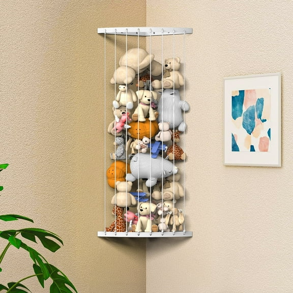 white Corner Toy Organizer Corner Stuffed Animal Storage Organizer, Large Capacity Toy Display Rack for Kids' Room