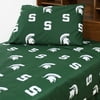 Michigan State Spartans 100% cotton, 3 piece sheet set - flat sheet, fitted sheet, 1 pillow case, Twin XL, Team Colors