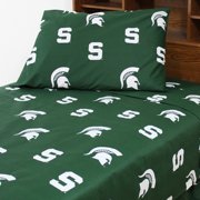 Michigan State Spartans 100% cotton, 3 piece sheet set - flat sheet, fitted sheet, 1 pillow case, Twin XL, Team Colors