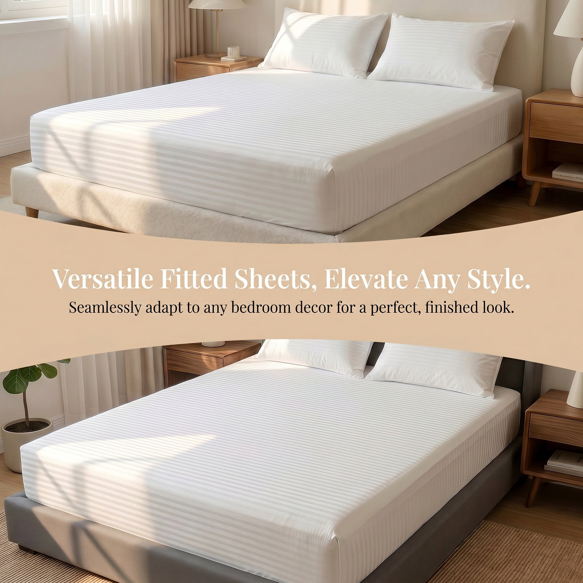 Unique Bargains Fitted Polyester Stripes Bed Sheets Not Easy to Fade 60.2"x79.9" White
