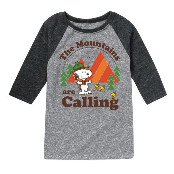 Peanuts - Mountains Are Calling - Toddler And Youth Raglan Graphic T-Shirt