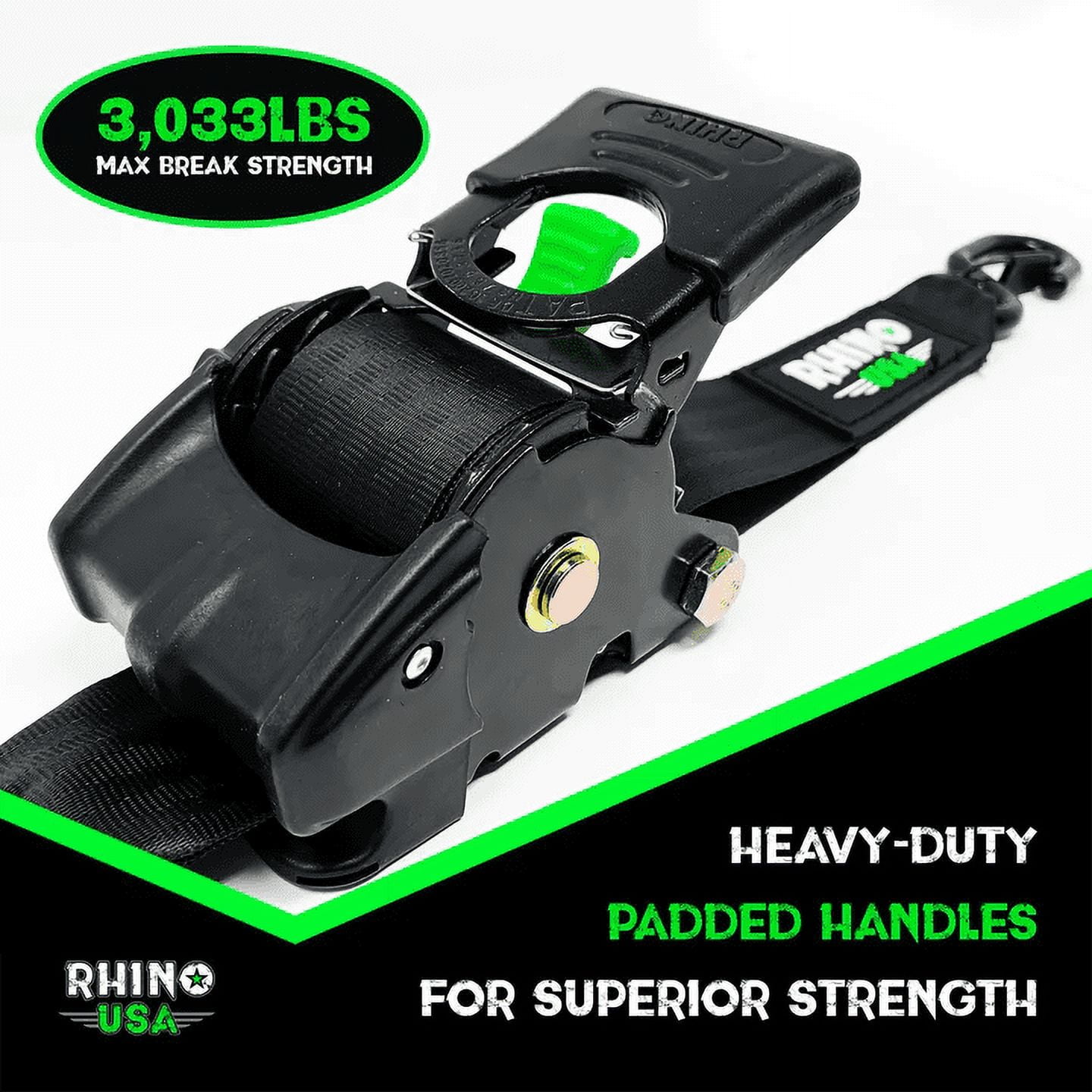(2 pack) Rhino USA 2in x 10ft Retractable Ratchet Straps, 2 Pack, 1,000lbs Working Load Limit, 7.3lb Product Weight