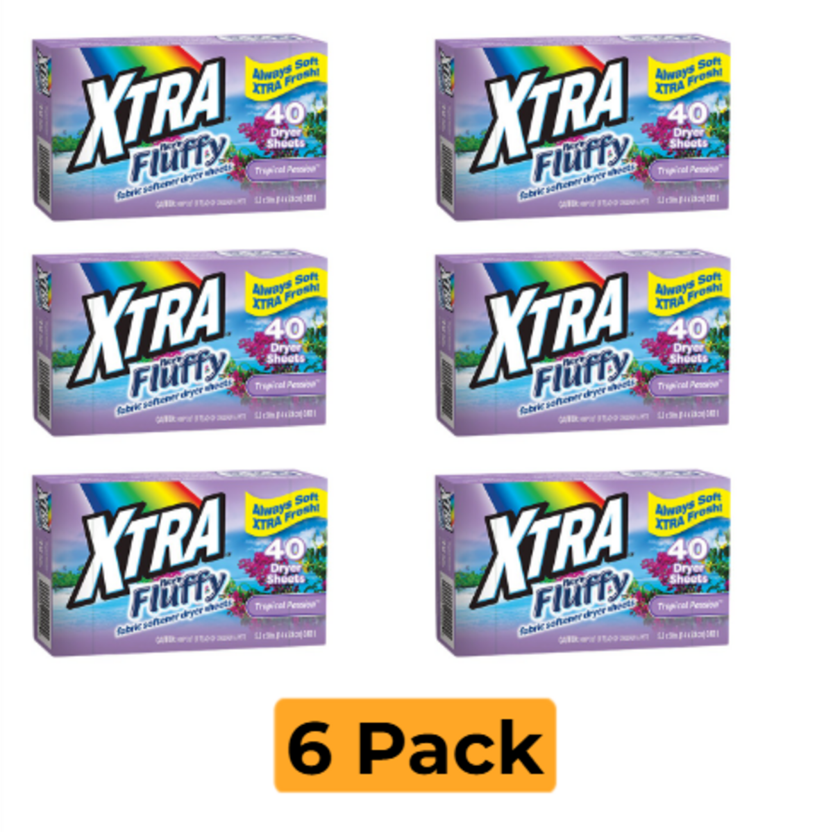 XTRA Nice'N Fluffy 40-Count Tropical Passion Fabric Softener Dryer Sheets - 6 Pack