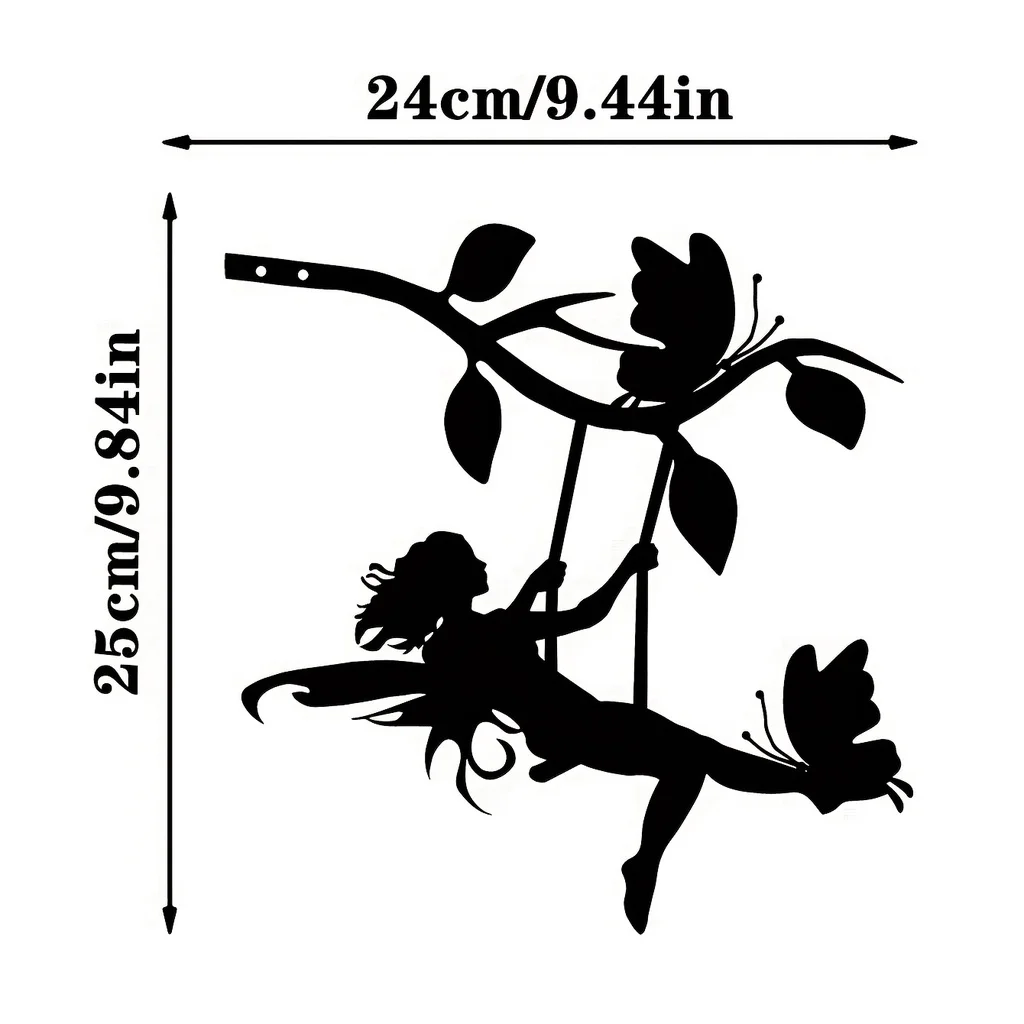 Swing Metal Wall Art Home Garden Yard Patio Statue Stake Decoration Elf On Branch Steel Silhouette for Garden Party Decor
