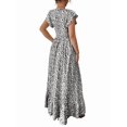 thumbnail image 2 of Women'S V Neck Floral Print Maxi Dress with Ruffle Sleeves and Smocked Waist Black L, 2 of 7