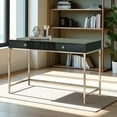 thumbnail image 2 of GZXS Contemporary Writing Desk with 2 Drawers, Black High Gloss MDF Top and Gold Electroplated Metal Base - 47"L x 20"W x 31"H, 2 of 9