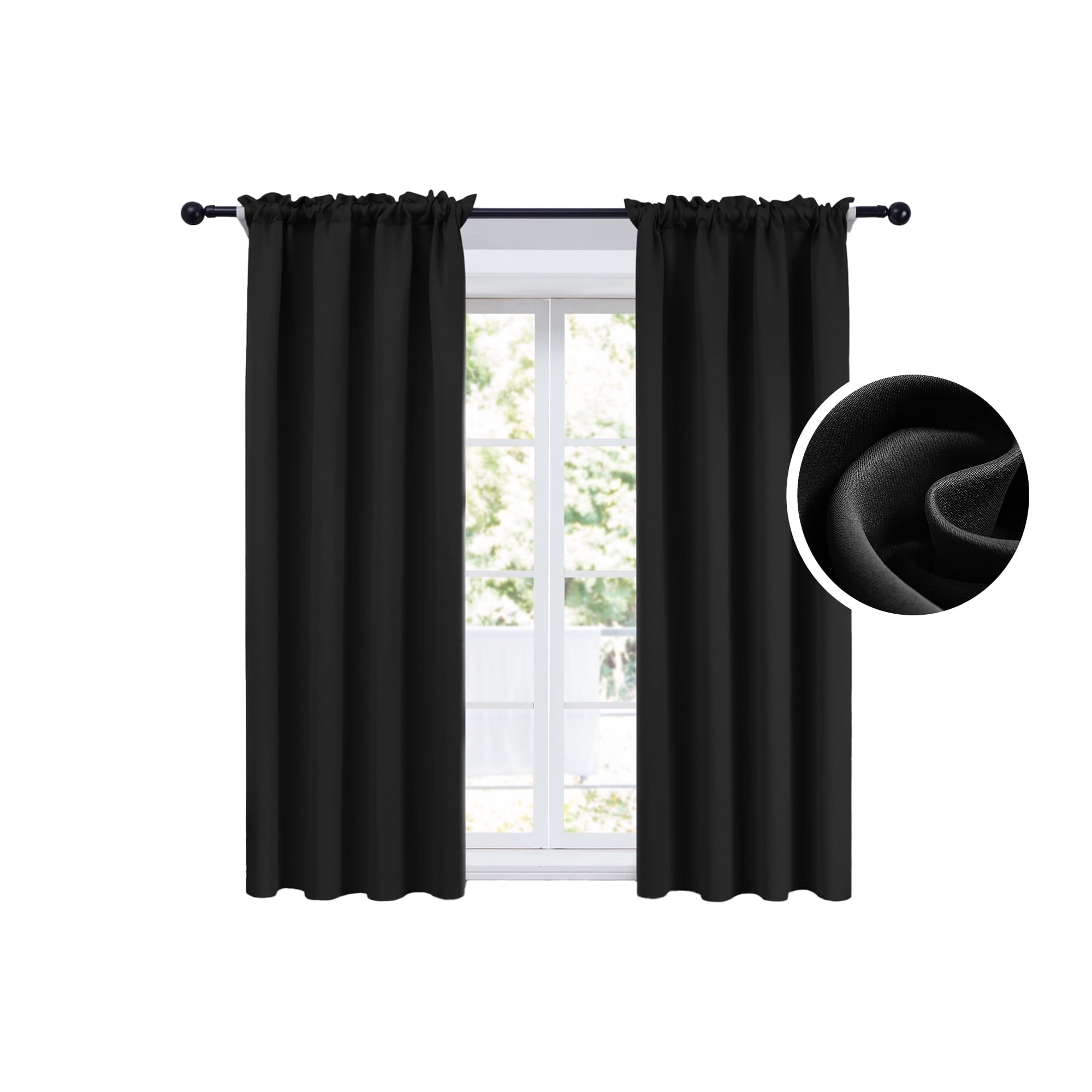 ZOPZO Blackout Curtains Thermal Insulated, Black, 42W x 63L Inch, Window Treatment Drapes for Living Room or Bedroom Decor, 2 Panels