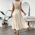 thumbnail image 4 of Women's Sleeveless V Neck Textured Tiered Maxi Dress Self Tie Waist Button Front Summer Flowy Long Dress, 4 of 5