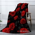thumbnail image 2 of Joocar Red Roses Black Background Flannel Blanket For Winter Gift Home Sofa Bed Decoration 40x50 inch, 2 of 5