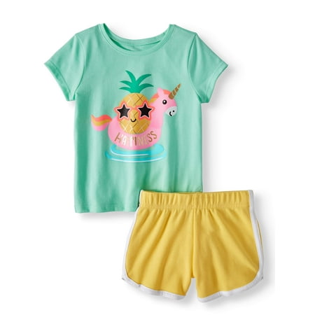 Garanimals Graphic T-Shirt & Solid Dolphin Shorts, 2pc Outfit Set (Toddler Girls)
