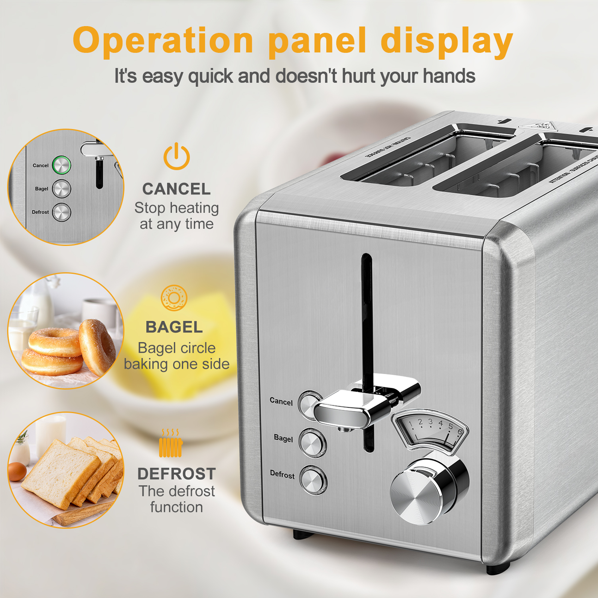 WHALL 2-Slice Stainless Steel Toaster with Wide Slot, Silver photo 7