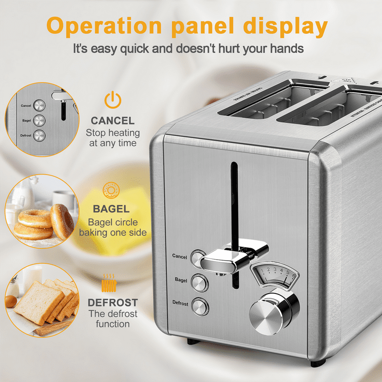 WHALL® 2 Slice Touchscreen Toaster - Stainless Steel, Wide