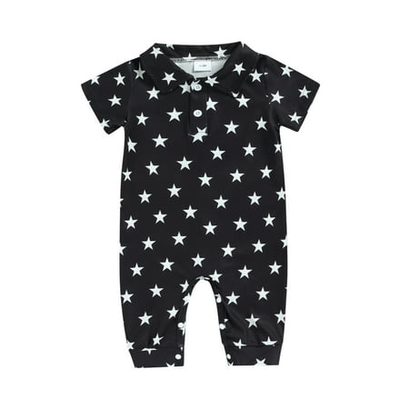 

ZIYIXIN Newborn Infant Baby Boys Romper Stars Printed Lapel Jumpsuit Short Sleeve One-Piece Outfits Black 0-3 Months
