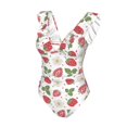 thumbnail image 4 of Yiaed Strawberry Print Women's Ruffled One Piece Swimsuit V Neck Swimwear Slimming Monokini for Woman-Medium, 4 of 8