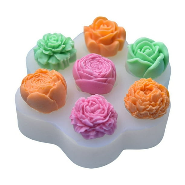 Flores 3D de silicona, 7 cavidades, rosas, fondant, bombones, velas, jabones, delicadas flores de peonía, silicona, resina epoxi, hormigón, DIY, adornos