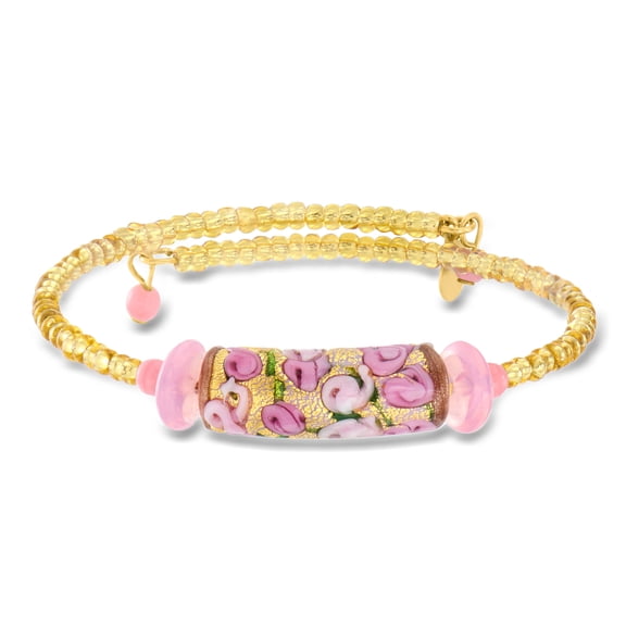 Ross-Simons Italian Pink Murano Glass Floral Bead Wrap Bracelet, Women's, Adult