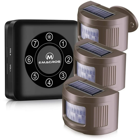 eMACROS Upgraded 7-Channel Pairable 1/2 Mile Long Range Solar Wireless Driveway Alarm