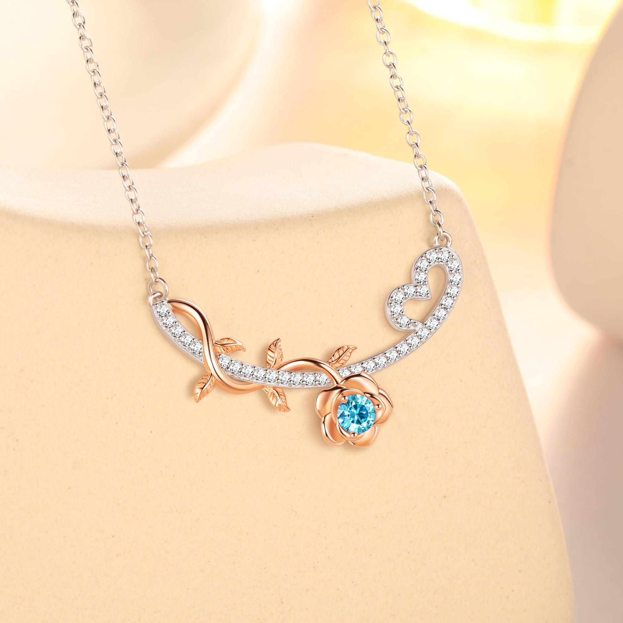 Beautlace GRA Certified 1/3 Carat Ocean Blue Moissanite Necklace,D VVS1 18K White Gold over Stering Silver Rose Pendant Necklace Jewelry Birthday Christmas Mothers Day Gifts for Women Mom