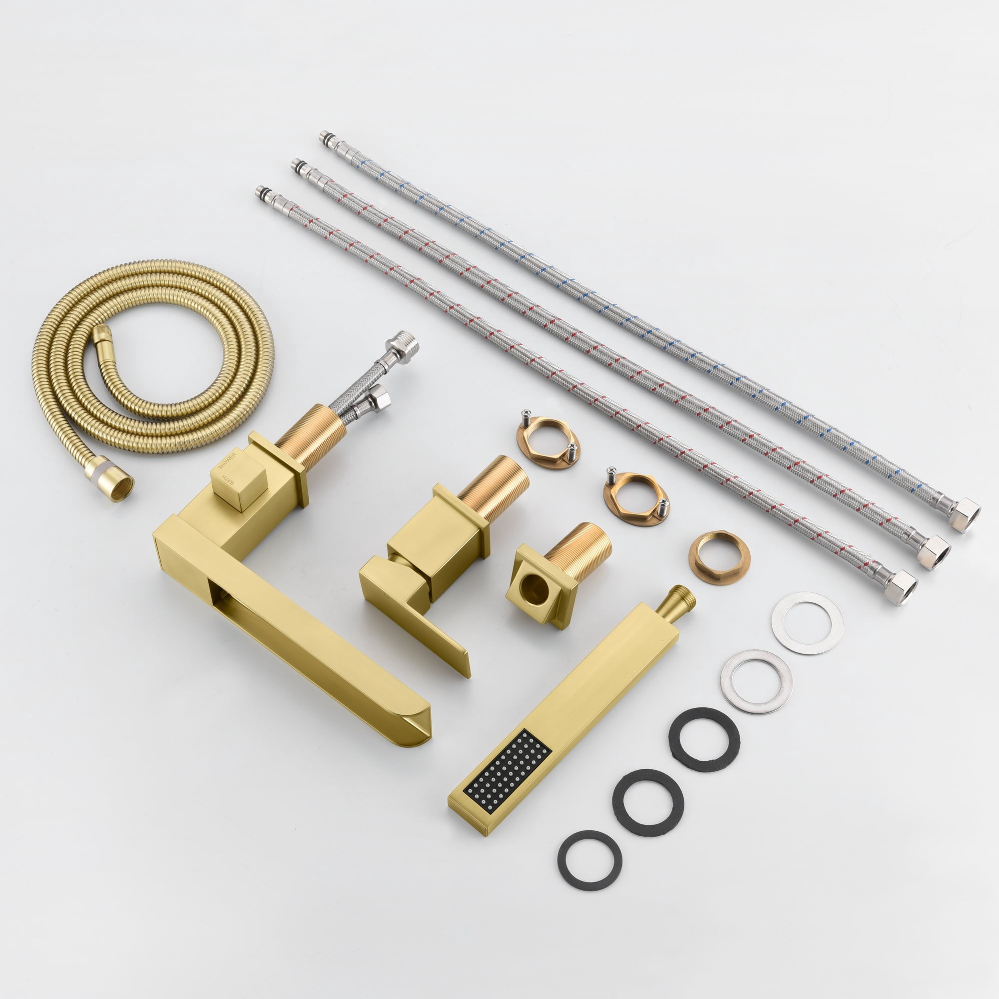 3 Hole Brushed Gold Waterfall Roman Tub Faucet with Hand Shower and Valve Sumerain