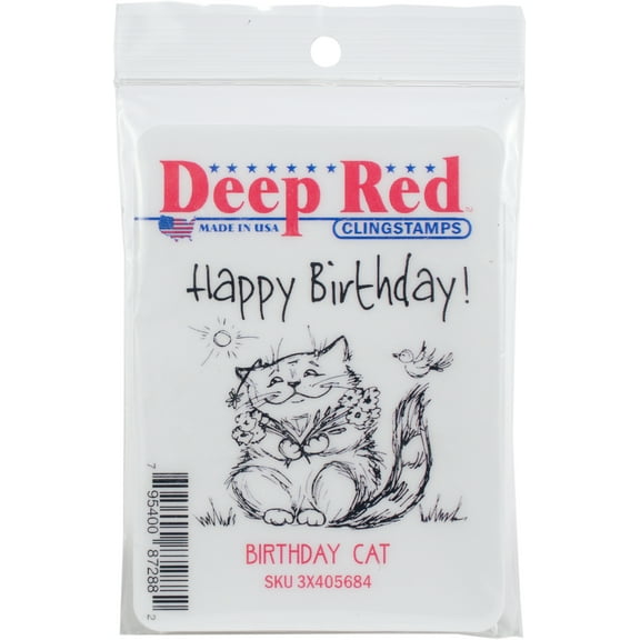 Deep Red Cling Stamp 3"X4"-Birthday Cat