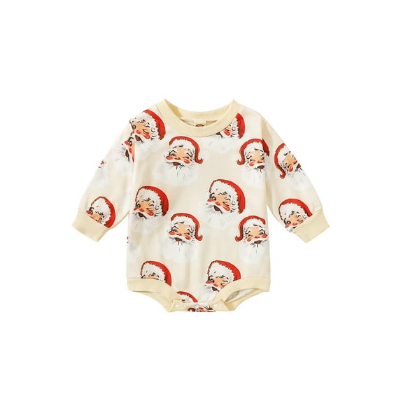 Sedceaty Infant Baby Autumn Christmas Jumpsuit, Cartoon Santa Claus Pattern Print Long Sleeve Round Neck Romper for Boys Girls