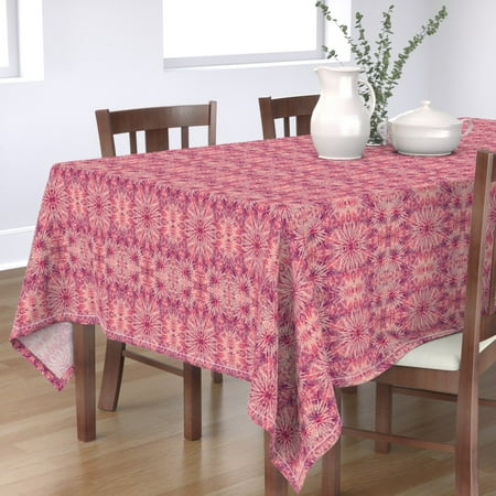 

Cotton Sateen Tablecloth 70 x 108 - Pink Blush Tie Dye Abstract Purple Coral Bohemian Print Custom Table Linens by Spoonflower