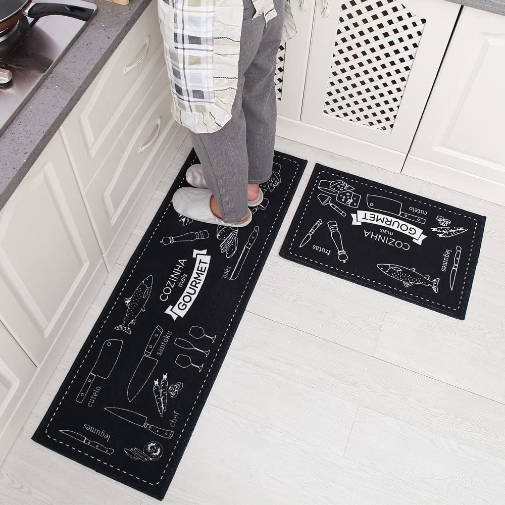 Fruit Design Grey 15x47+15x23 Carvapet 2 Piece Non-Slip Kitchen Mat Rubber Backing Doormat Runner Rug Set 