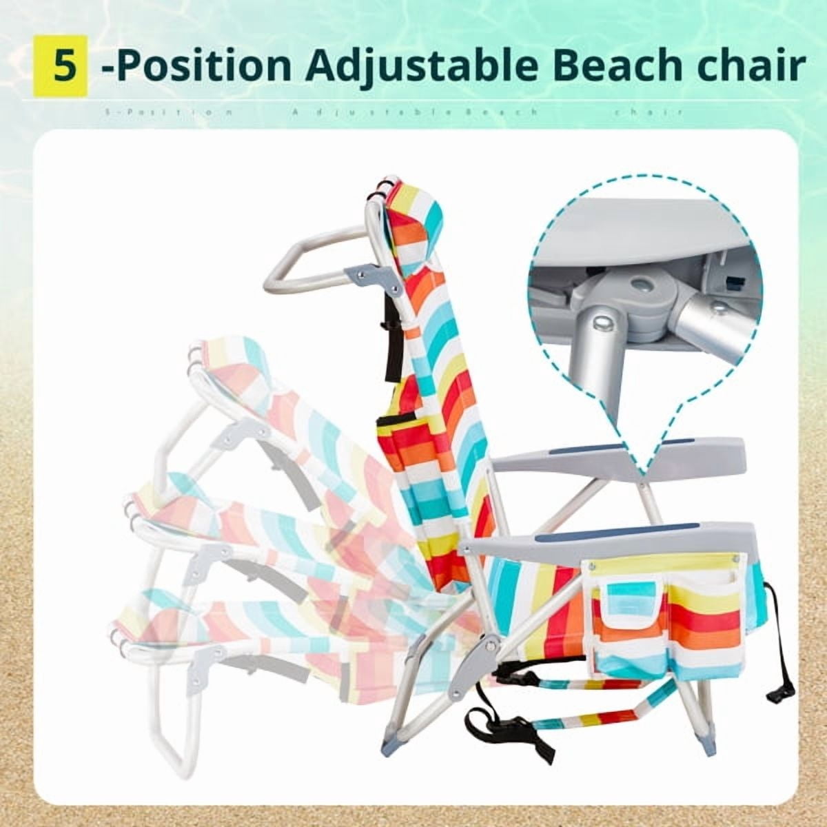 63*65*82cm Short Oxford Cloth Silver White Aluminum Tube Bearing 100kg Beach Chair Rainbow Stripes